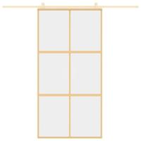Schuifdeur 102,5x205 cm helder ESG-glas en aluminium goudkleur - thumbnail