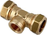 Bonfix knelkoppeling - T-stuk knel x binnendraad x knel - 22mm x 3/4 x 22mm - Messing - thumbnail