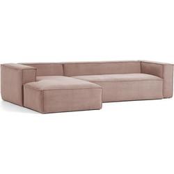 Kave Home Loungebank 'Blok' Rib, Links 330cm, kleur Roze