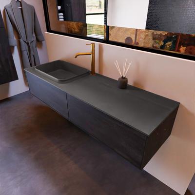 Badkamermeubelset Mondiaz Erin 150 cm met 2 Lades met RIDGE Wastafel Links Dark grey met 1 kraangat Greeploos Mat Antracite