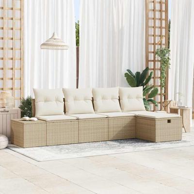 Tuinbankenset met kussen 5 pcs Beige poly rattan