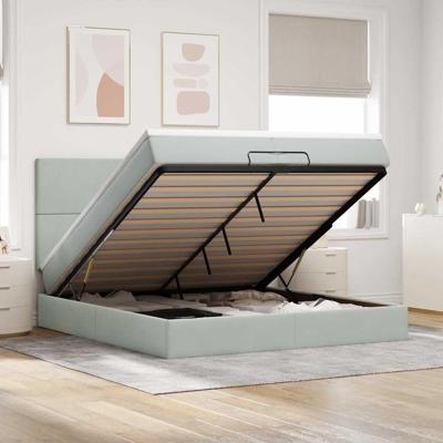 Ottoman bed met matrassen en LED's 200x200cm fluweel lichtgrijs