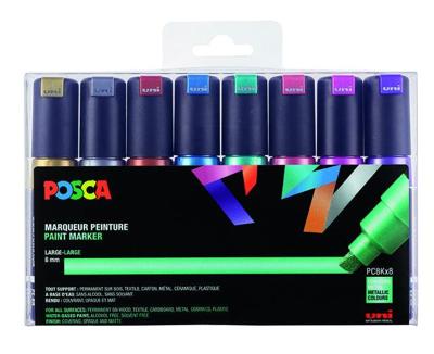 Paintmarker uni posca pc8k b schuin 8st metallic