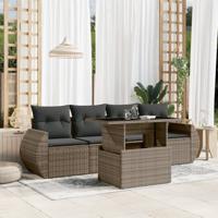 5-delige Loungeset met kussens poly rattan grijs - thumbnail