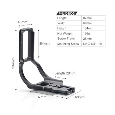 Sunwayfoto L-Plate for Nikon D850 (incl. grip PNLD850G) Sunwayfoto L-Plate for Nikon D850 (incl. grip PNLD850G)