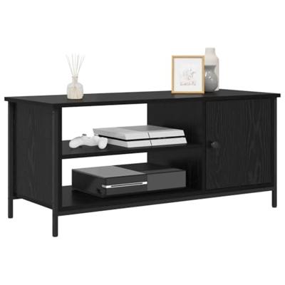 TV-kast met plank met opslag met de deur Zwart eiken 100 x 40 x 45 cm Bewerkt hout TV-kast met plank met opslag met de deur Zwart eiken 100 x 40 x 45 cm Bewerkt hout