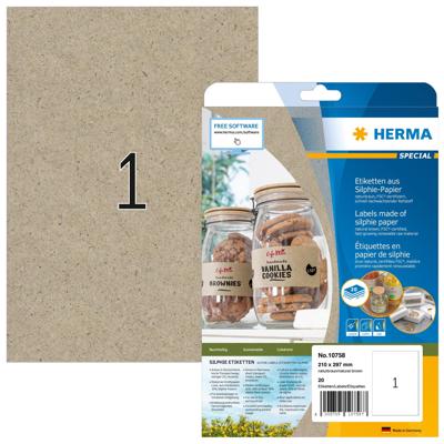 Etiket HERMA 10758 210 x 297 mm silphie bruin 20 stuks Etiket HERMA 10758 210 x 297 mm silphie bruin 20 stuks