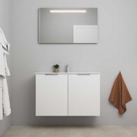 On-Line Badkamermeubelset - 100 cm - Voorgemonteerd - 2 Deuren met Greep - Porseleinen Wastafel - 1 Kraangat - Spiegel met LED-Verlichting - Hoogglans Wit - thumbnail