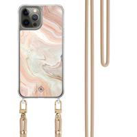 iPhone 12 (Pro) hoesje met beige koord - Marmer waves - thumbnail