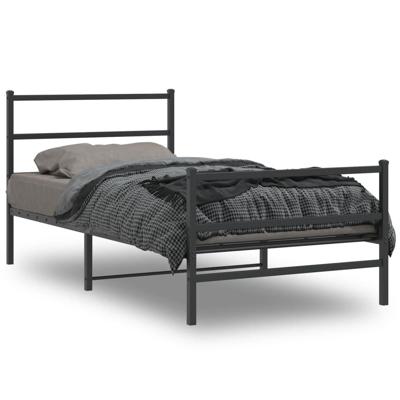 Bedframe met hoofd- en voeteneinde metaal zwart 107x203 cm