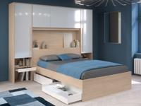 Bed met brugkast BRIDANI 140x190 cm hoogglans wit/brooklyn eik - thumbnail