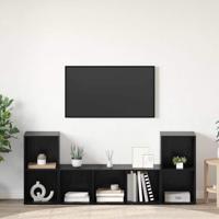 TV-kast 3 pcs Zwart 107 x 35 x 37 cm Bewerkt hout - thumbnail