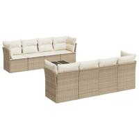 9-delige Loungeset met kussens poly rattan beige - thumbnail
