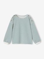 Gestreept meisjes-T-shirt met boothals groen, gestreept - thumbnail