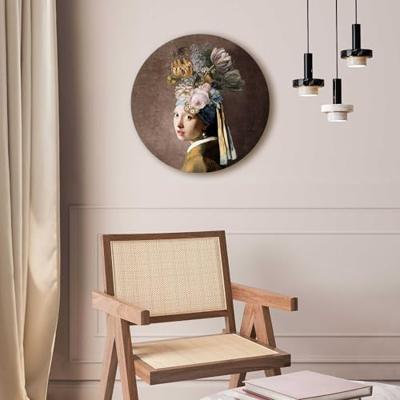 Reinders - Pearl Girl Flowers - Glasschilderij Ø 50cm