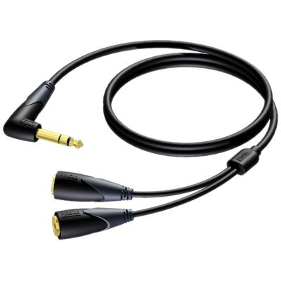 Procab CLA720/1.5 verloopkabel 1x Stereo jack haaks naar 2x Mono jack female 1.5m