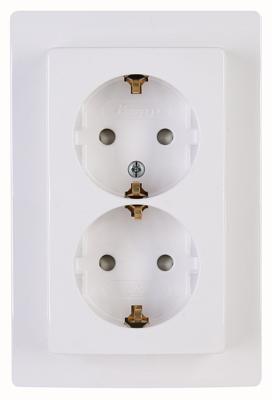 KOPP - Wandcontactdoos - Paris HK05 - Inbouw - 1-voudig Dubbel Stopcontact - Randaarde - Kinderbeveiliging - Arctic Glans Wit