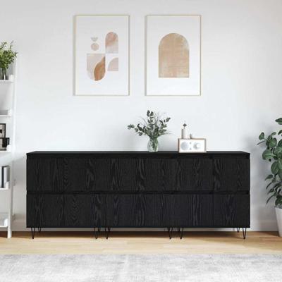 Dressoirs 3 pcs Zwart eiken 180 x 35 x 70 cm Bewerkt hout