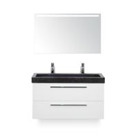 Seville Badmeubelset 100 cm - Wit Hoogglans - Wastafel Lucca 2 kraangaten - met Sence Spiegel - thumbnail