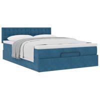 Ottoman bed met matras 140x200cm fluweel donkerblauw - thumbnail