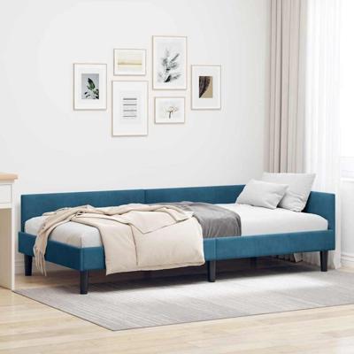 Hoekbedframe Blauw 90 x 200 cm Velvet en Engineered hout Hoekbedframe Blauw 90 x 200 cm Velvet en Engineered hout