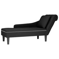 Chaise longue met kussen en rechterarmleuning fluweel zwart - thumbnail