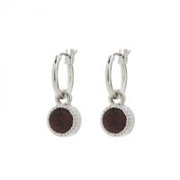 Biba Hang Oorbellen Zilver met Swarovski Steentje Burgundy - thumbnail