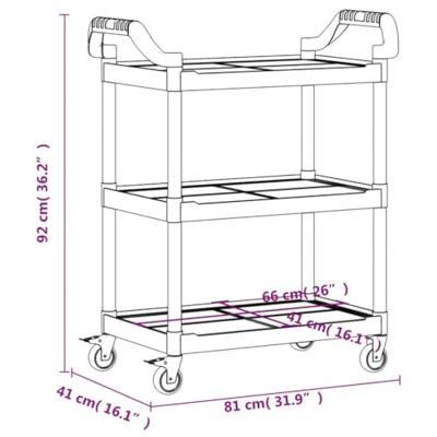 Trolley 3-laags 81x41x92 cm aluminium zwart Trolley 3-laags 81x41x92 cm aluminium zwart