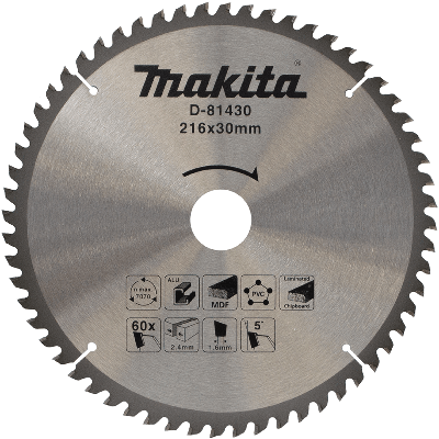 Makita Accessoires D-81430 Afkortzaagblad | div. materialen | 216x30x2,4 | 60T | 5g - D-81430