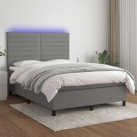 Boxspring met matras en LED stof donkergrijs 140x190 cm - thumbnail