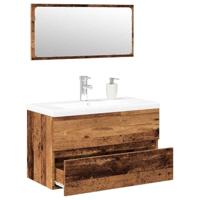 Badkamermeubelset bewerkt hout oud houtkleurig - thumbnail