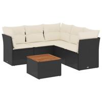 6-delige Loungeset met kussens poly rattan zwart - thumbnail