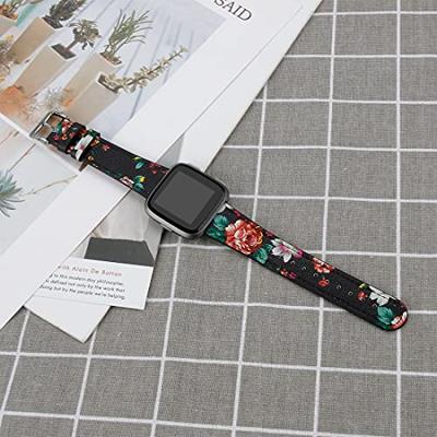 Fitbit Versa 1 / 2 & Lite leren bandje - Bloemenprint - thumbnail