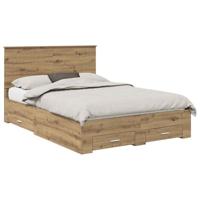 Bedframe met hoofdeinde Artisan Eiken 135 x 190 cm Bewerkt hout - thumbnail