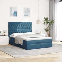 Ottoman bed met matrassen 140x200cm fluweel donkerblauw - thumbnail