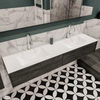 Lush onderkast 180cm in kleur ANTRACITE met 2 lades Push tot open geschikt voor dubbele wastafel. Compleet met solid surface wastafel cloud M63023met 2 kraangat(en) - thumbnail
