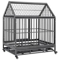 VidaXL Hondenbench met wielen en dak 92x62x106 cm staal - thumbnail