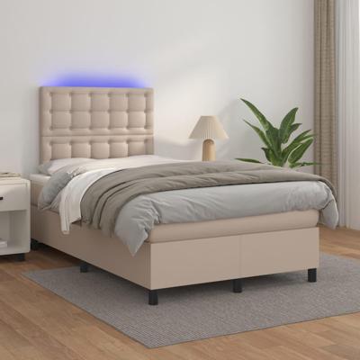 Boxspring met matras en LED kunstleer cappuccinokleur 120x200cm