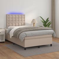 Boxspring met matras en LED kunstleer cappuccinokleur 120x200cm - thumbnail