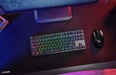Trust gxt 864 cada compact mechanisch tkl-gamingtoetsenbord (zwart, us lay-out (qwerty), huano brown, rgb)