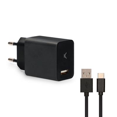 Oplader + Kabel USB A naar USB C KSIX USB Zwart Oplader + Kabel USB A naar USB C KSIX USB Zwart