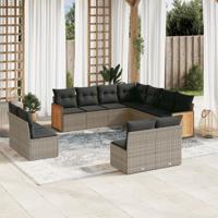 11-delige Loungeset met kussens poly rattan grijs - thumbnail