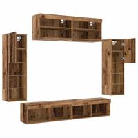 8-delige TV Wandunits met LED Oud Hout Bewerkt Hout - thumbnail