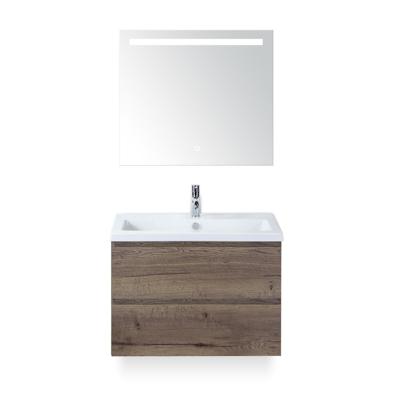 Vogue Badmeubelset 80 cm - Greeplijst in kleur - Tabacco - Keramische Wastafel Wit 1 kraangat - met Sence Spiegel