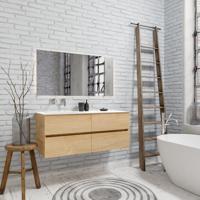 Zaro Valencia Solid Surface badmeubel 120cm licht eiken zonder kraangat spoelbak links met 4 lades - thumbnail