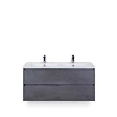 Porto Badmeubelset 120 cm - 2 laden Beton Antraciet - Keramische Wastafel Wit Slim