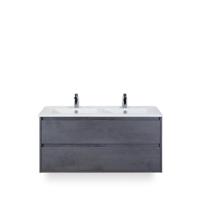Porto Badmeubelset 120 cm - 2 laden Beton Antraciet - Keramische Wastafel Wit Slim - thumbnail