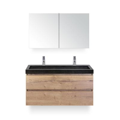 Maxx XL Badmeubelset 120 cm - Natuur Eiken - Wastafel Lucca Enkel 2 kraangaten - met Spiegelkast