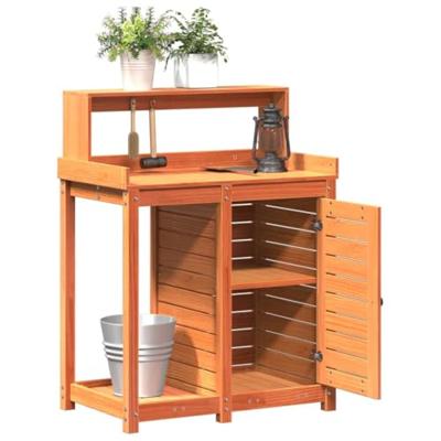 VidaXL Oppottafel met schappen 82,5x50x109,5 cm grenenhout bruin