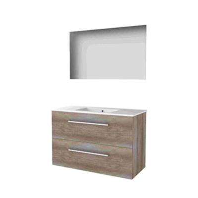 Basic-Line Ultimate 46 Badkamermeubelset - 100 x 46 cm - Met Grepen - 2 Lades - Keramische Wastafel - 1 Kraangat - Spiegel met Indirecte LED Verlichting - Scotch Oak